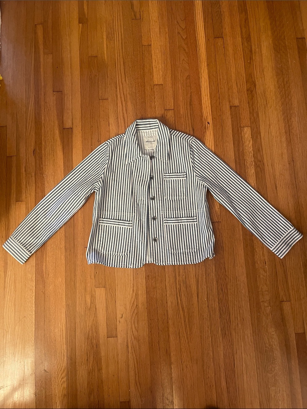 Madewell Navy & White Striped Cotton Blazer